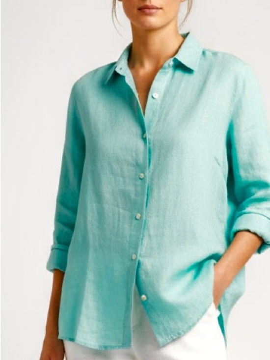 Haris Cotton Tops - Haris Cotton Loose Fit 100%
Linen Long Sleeve Shirt  Size M